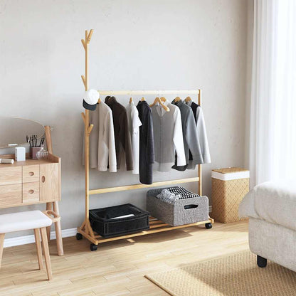 Appendiabiti Con Ganci E Ruote 100X35X157 Cm In Bambù Legno Antico