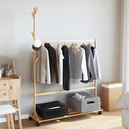 Appendiabiti Con Ganci E Ruote 100X35X157 Cm In Bambù Legno Antico