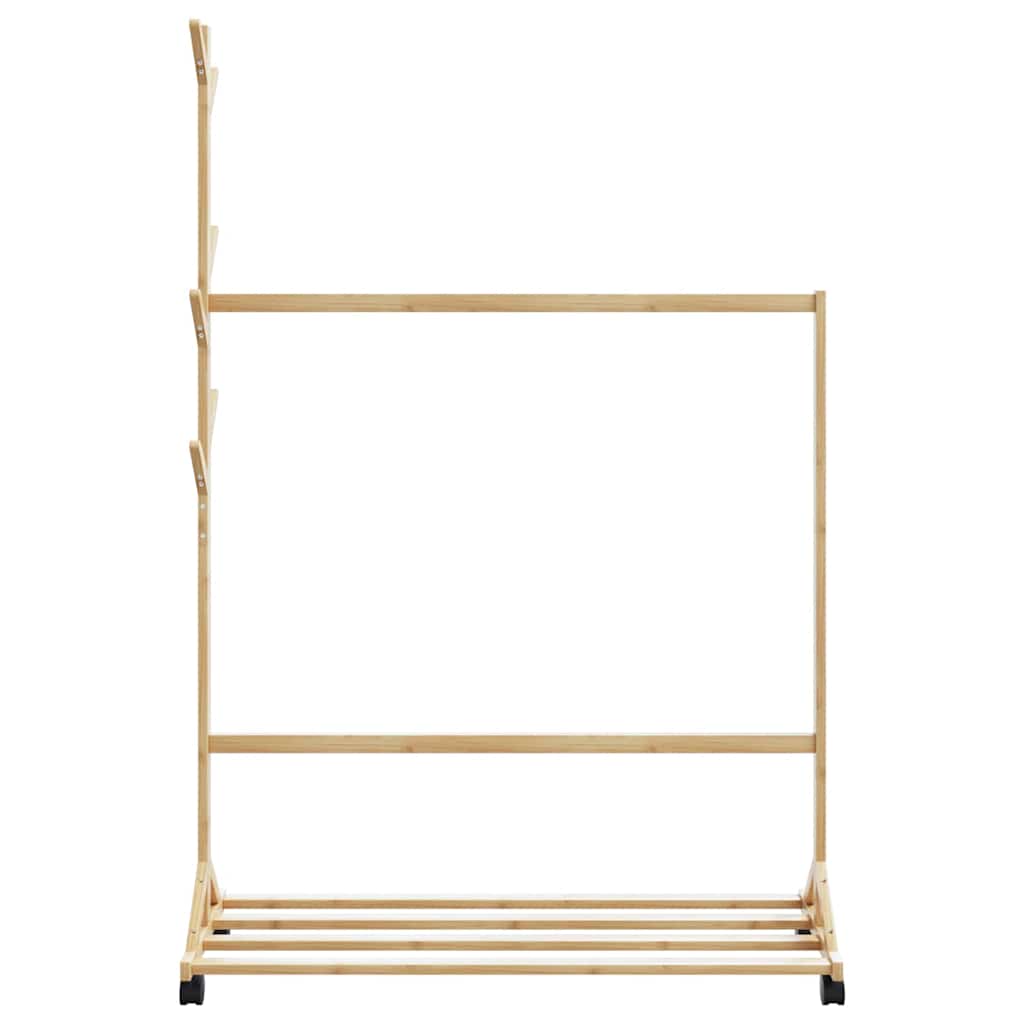 Appendiabiti Con Ganci E Ruote 100X35X157 Cm In Bambù Legno Antico