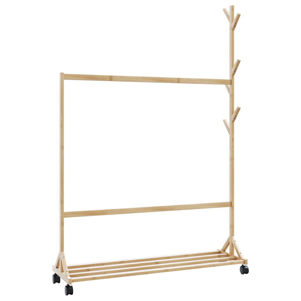 Appendiabiti Con Ganci E Ruote 100X35X157 Cm In Bambù Legno Antico