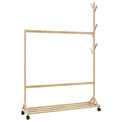 Appendiabiti Con Ganci E Ruote 100X35X157 Cm In Bambù Legno Antico
