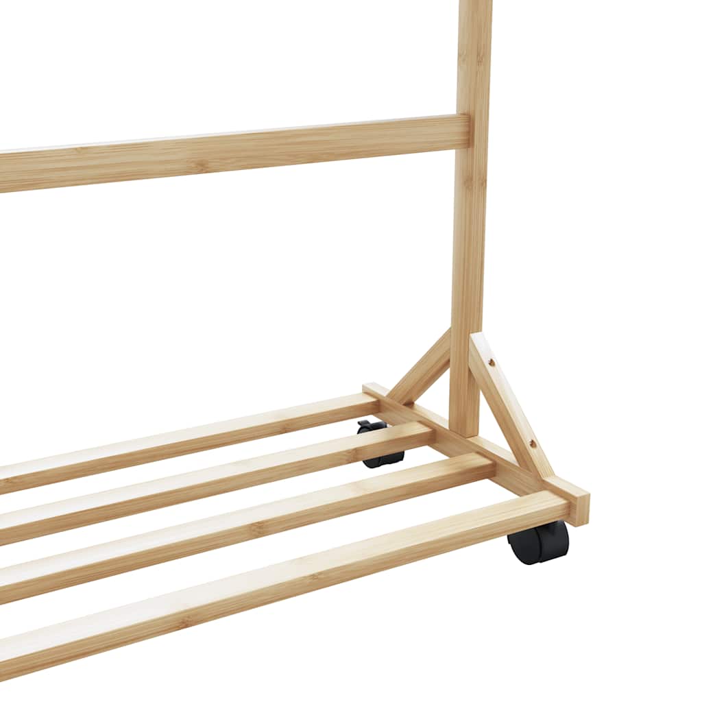 Appendiabiti Con Ganci E Ruote 100X35X157 Cm In Bambù Legno Antico