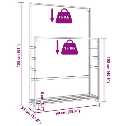 Appendiabiti Con Ripiani E Ruote 90X35X155 Cm In Bambù