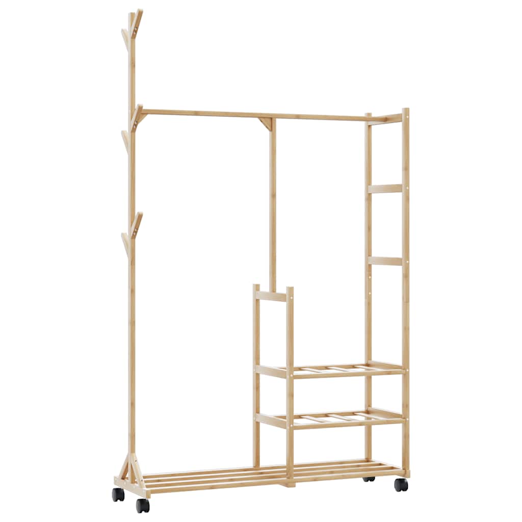 Appendiabiti Con Ripiani E Ruote 100X38X175,5 Cm In Bambù Rovere Artigianale