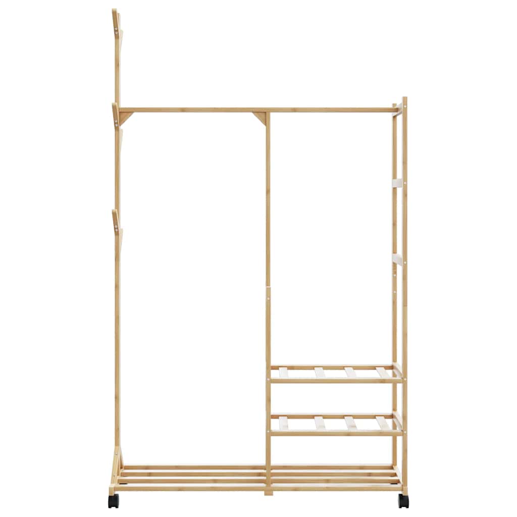 Appendiabiti Con Ripiani E Ruote 100X38X175,5 Cm In Bambù Rovere Artigianale