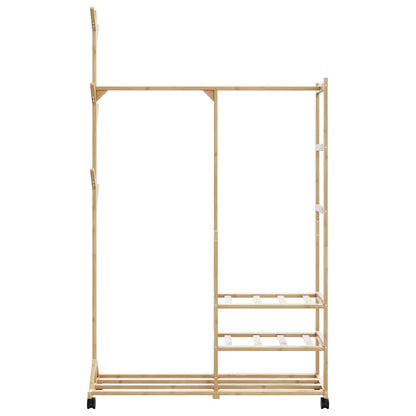 Appendiabiti Con Ripiani E Ruote 100X38X175,5 Cm In Bambù Rovere Artigianale