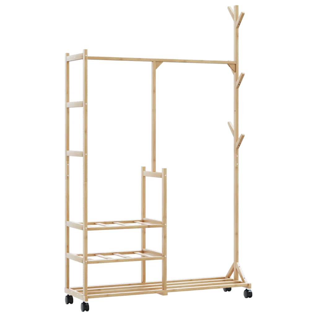 Appendiabiti Con Ripiani E Ruote 100X38X175,5 Cm In Bambù Rovere Artigianale