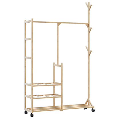 Appendiabiti Con Ripiani E Ruote 100X38X175,5 Cm In Bambù Rovere Artigianale