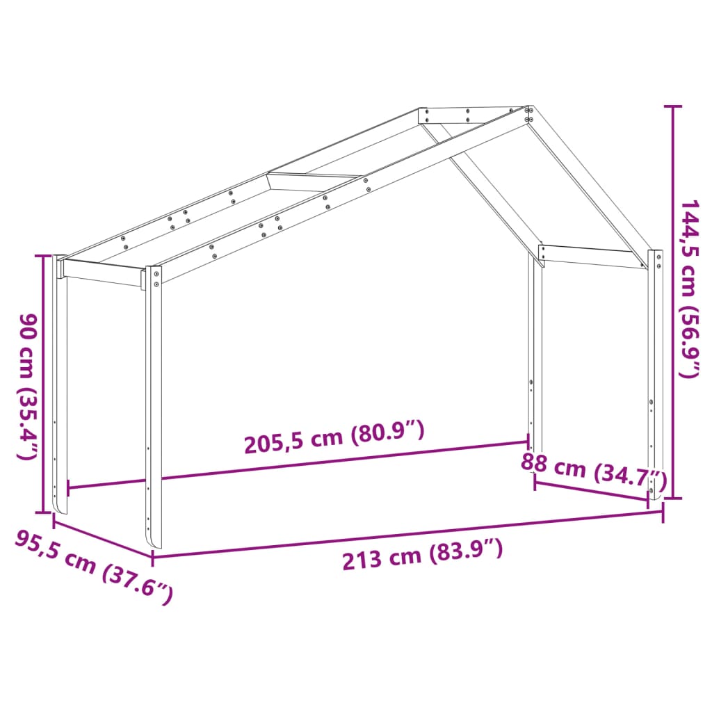 Tetto Letto Bambini 213X95,5X144,5Cm Legno Massello Pino