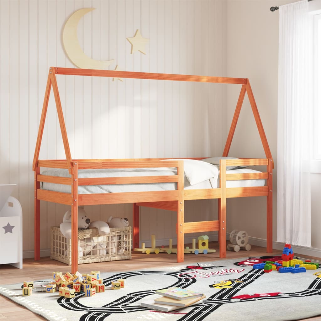 Tetto Letto Bambini Marrone Cera 209X85,5X88 Cm Massello Pino