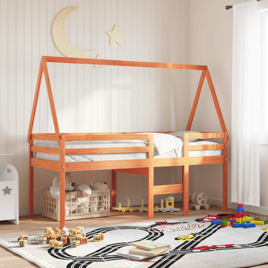 Tetto Letto Bambini Marrone Cera 209X85,5X88 Cm Massello Pino