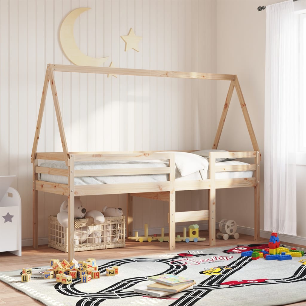 Tetto Letto Bambini Marrone Cera 209X85,5X88 Cm Massello Pino