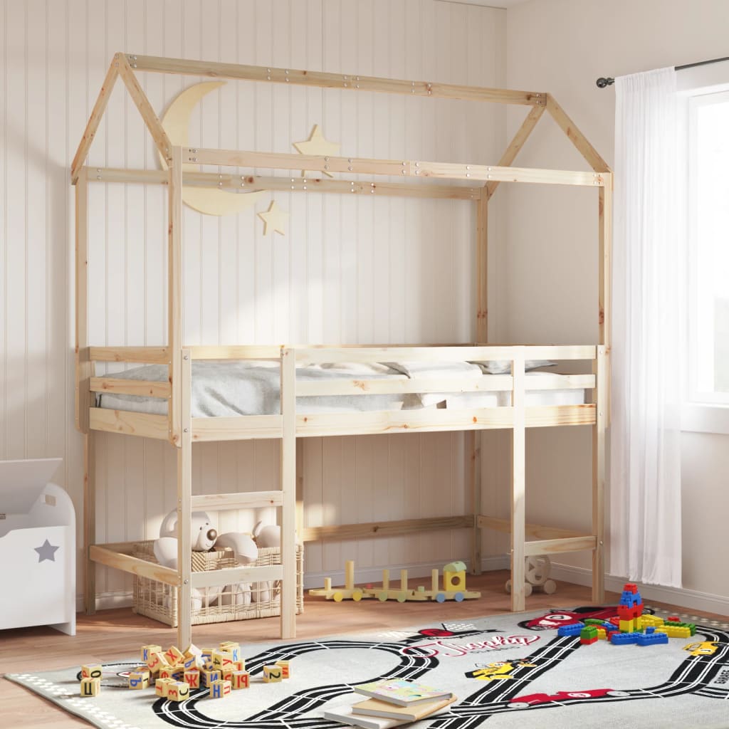 Tetto Letto Bambini Marrone Cera 217X95,5X159 Cm Massello Pino
