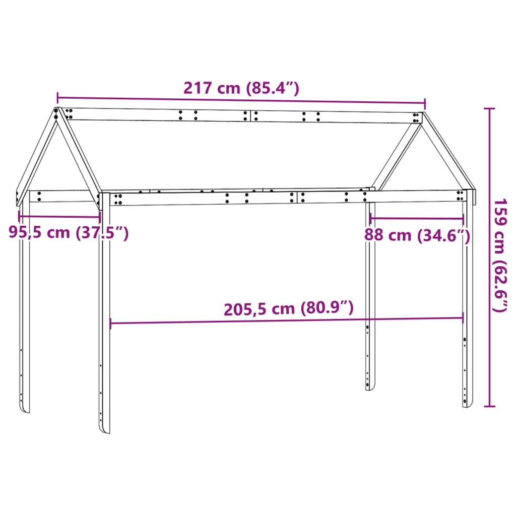 Tetto Letto Bambini Marrone Cera 217X95,5X159 Cm Massello Pino