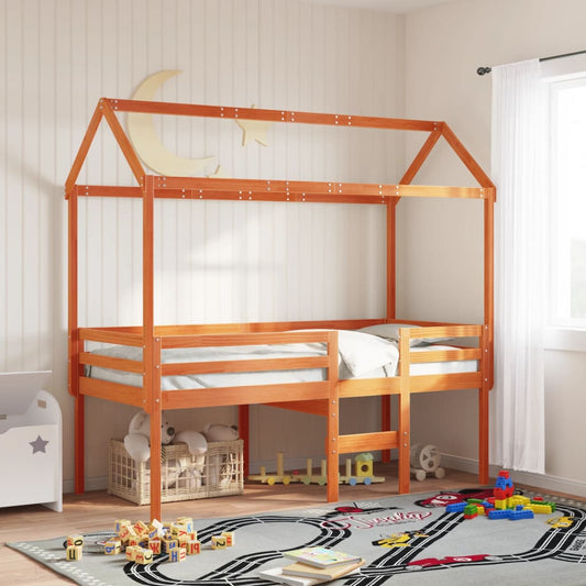 Tetto Letto Bambini Marrone Cera 217X95,5X159 Cm Massello Pino