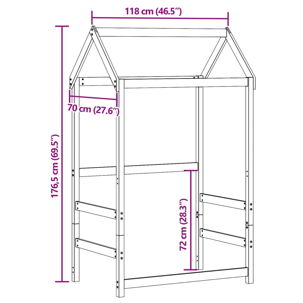 Tetto Per Letto Bambini 118X70X176,5 Cm Legno Massello Di Pino