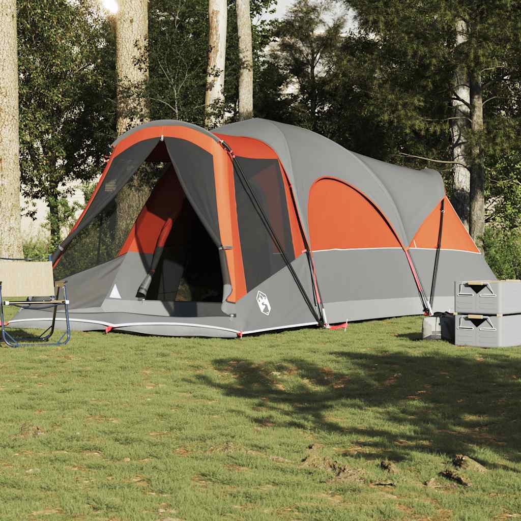 Tenda Familiare A Tunnel 8Persone Grigia Arancione Impermeabile