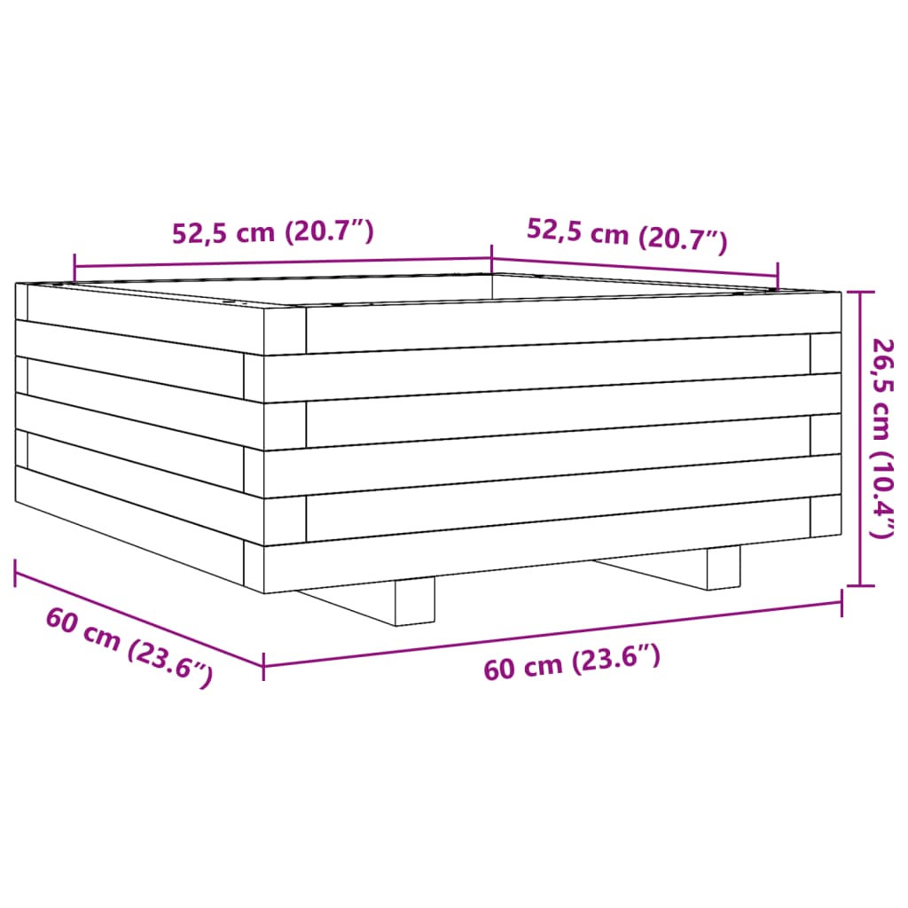 Fioriera Da Giardino 60X60X26,5 Cm In Legno Massello Di Pino Pino Naturale