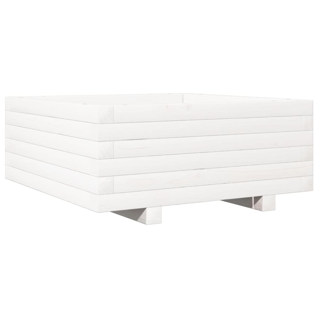 Fioriera Da Giardino Bianca 60X60X26,5Cm Legno Massello Di Pino Douglas Naturale