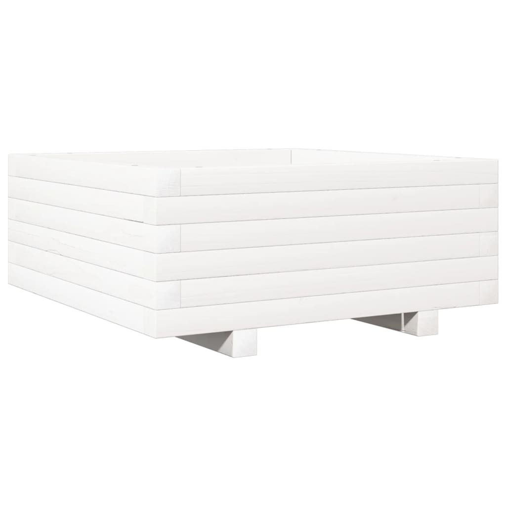 Fioriera Da Giardino Bianca 60X60X26,5Cm Legno Massello Di Pino Douglas Naturale