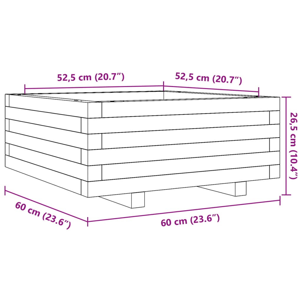 Fioriera Giardino Marrone Cera 60X60X26,5Cm Legno Massello Pino Pino Naturale