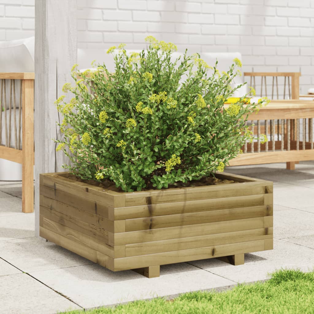 Fioriera Da Giardino 60X60X26,5 Cm In Legno Di Pino Impregnato Pino Naturale