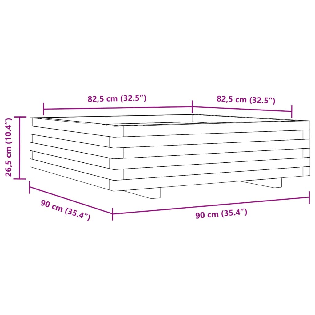 Fioriera Da Giardino 90X90X26,5 Cm In Legno Massello Di Pino Cera Marrone