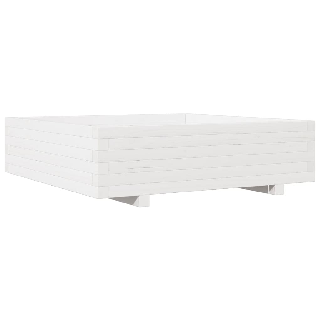 Fioriera Da Giardino Bianca 90X90X26,5Cm Legno Massello Di Pino Bianco