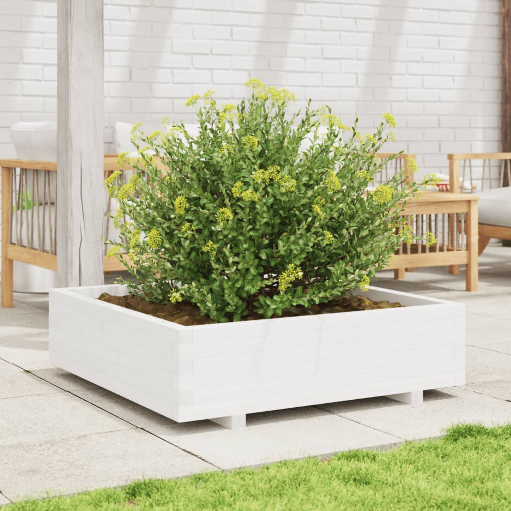 Fioriera Da Giardino Bianca 90X90X26,5Cm Legno Massello Di Pino Bianco