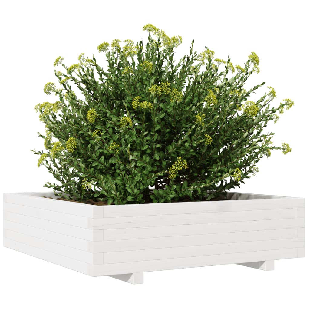 Fioriera Da Giardino Bianca 90X90X26,5Cm Legno Massello Di Pino Bianco
