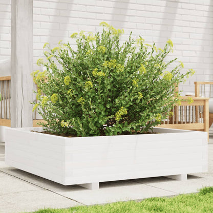 Fioriera Da Giardino Bianca 90X90X26,5Cm Legno Massello Di Pino Bianco