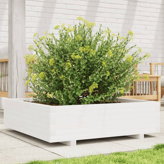 Fioriera Da Giardino Bianca 90X90X26,5Cm Legno Massello Di Pino Bianco