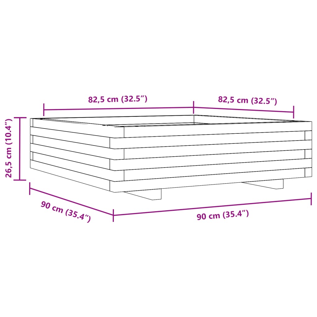 Fioriera Da Giardino 90X90X26,5 Cm In Legno Di Pino Impregnato Pino Naturale