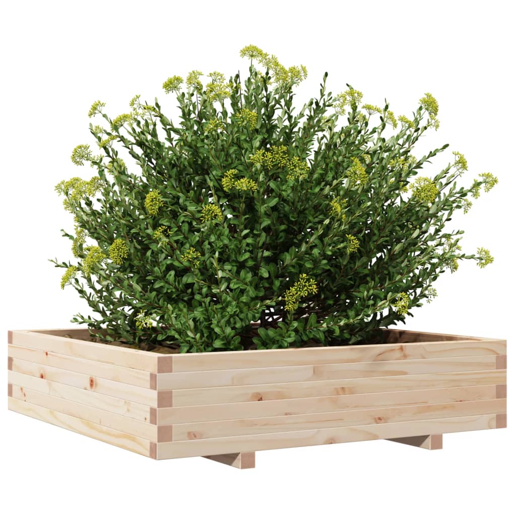Fioriera Da Giardino 100X100X26,5 Cm In Legno Massello Di Pino Cera Marrone