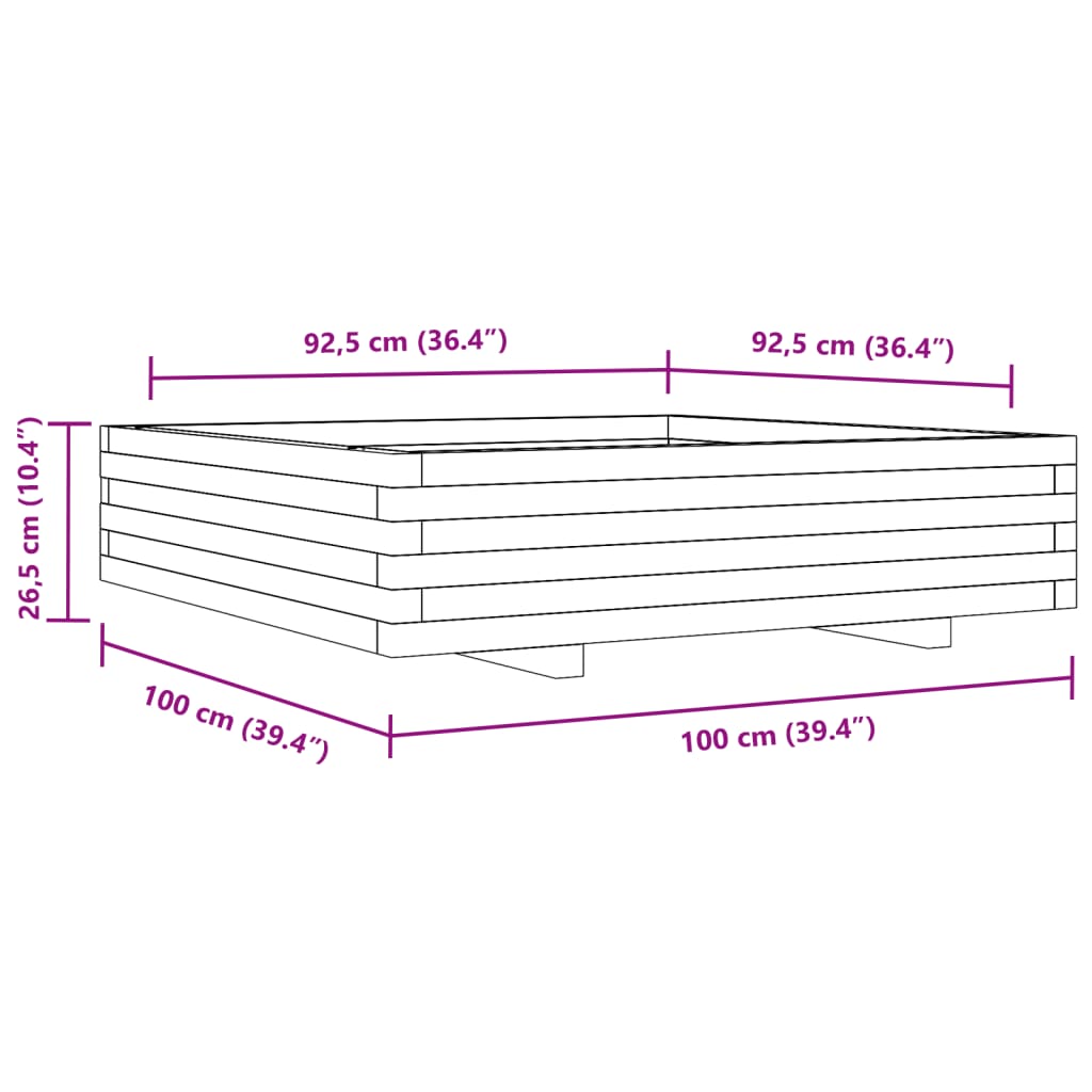 Fioriera Da Giardino 100X100X26,5 Cm In Legno Massello Di Pino Cera Marrone