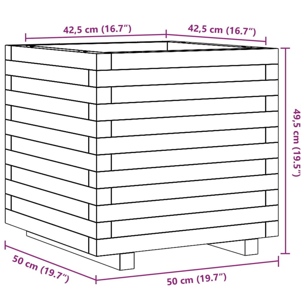 Fioriera Da Giardino 50X50X49,5 Cm In Legno Massello Di Pino Impregnato Naturale