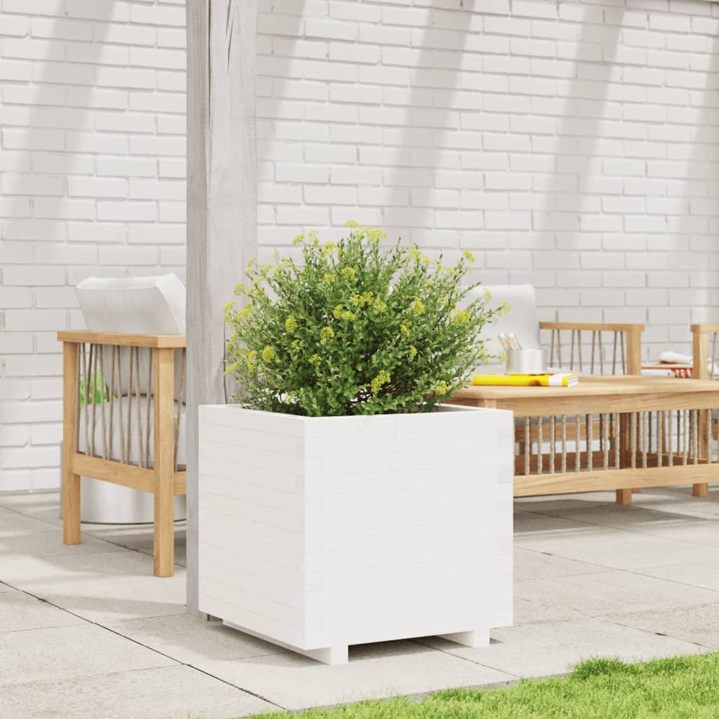 Fioriera Da Giardino Bianca 50X50X49,5Cm Legno Massello Di Pino Pino Naturale