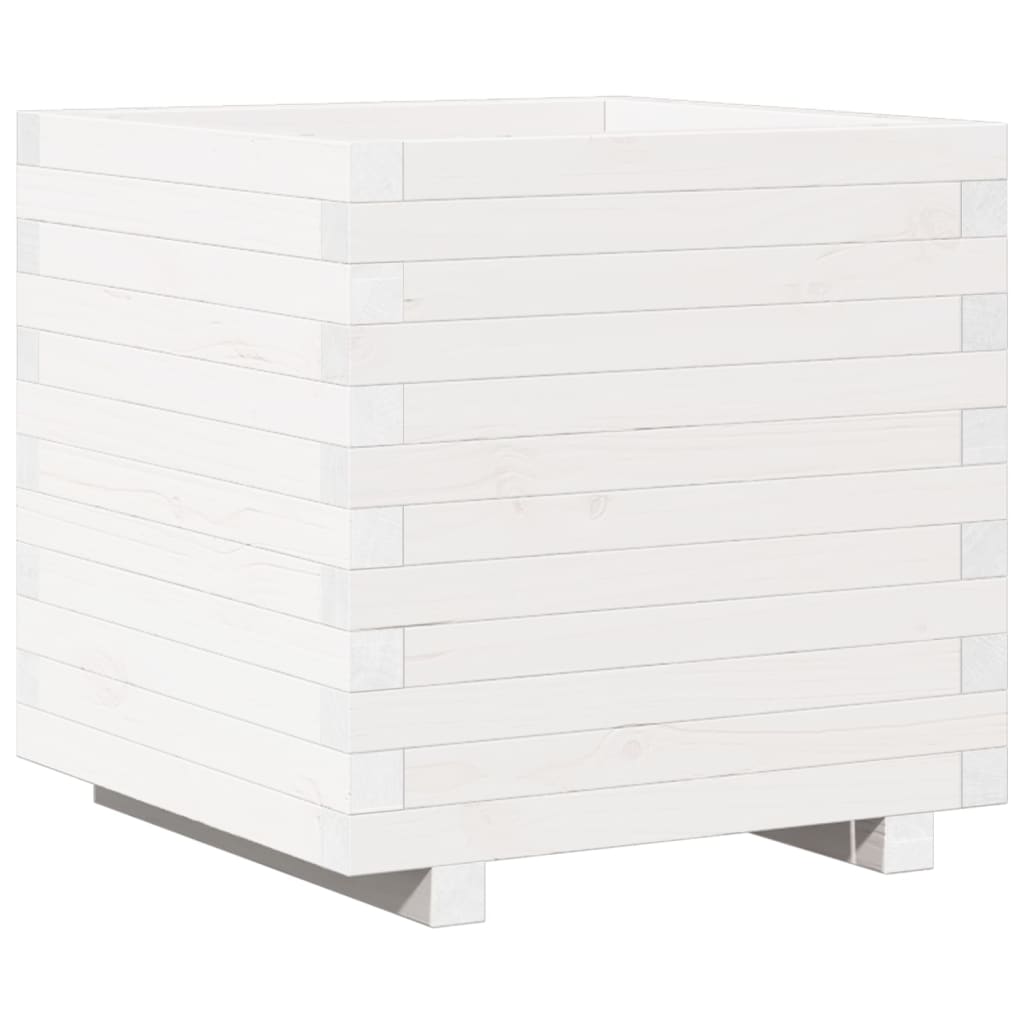 Fioriera Da Giardino Bianca 50X50X49,5Cm Legno Massello Di Pino Pino Naturale