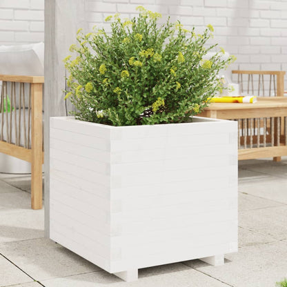 Fioriera Da Giardino Bianca 50X50X49,5Cm Legno Massello Di Pino Pino Naturale