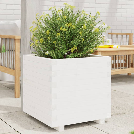 Fioriera Da Giardino Bianca 50X50X49,5Cm Legno Massello Di Pino Pino Naturale