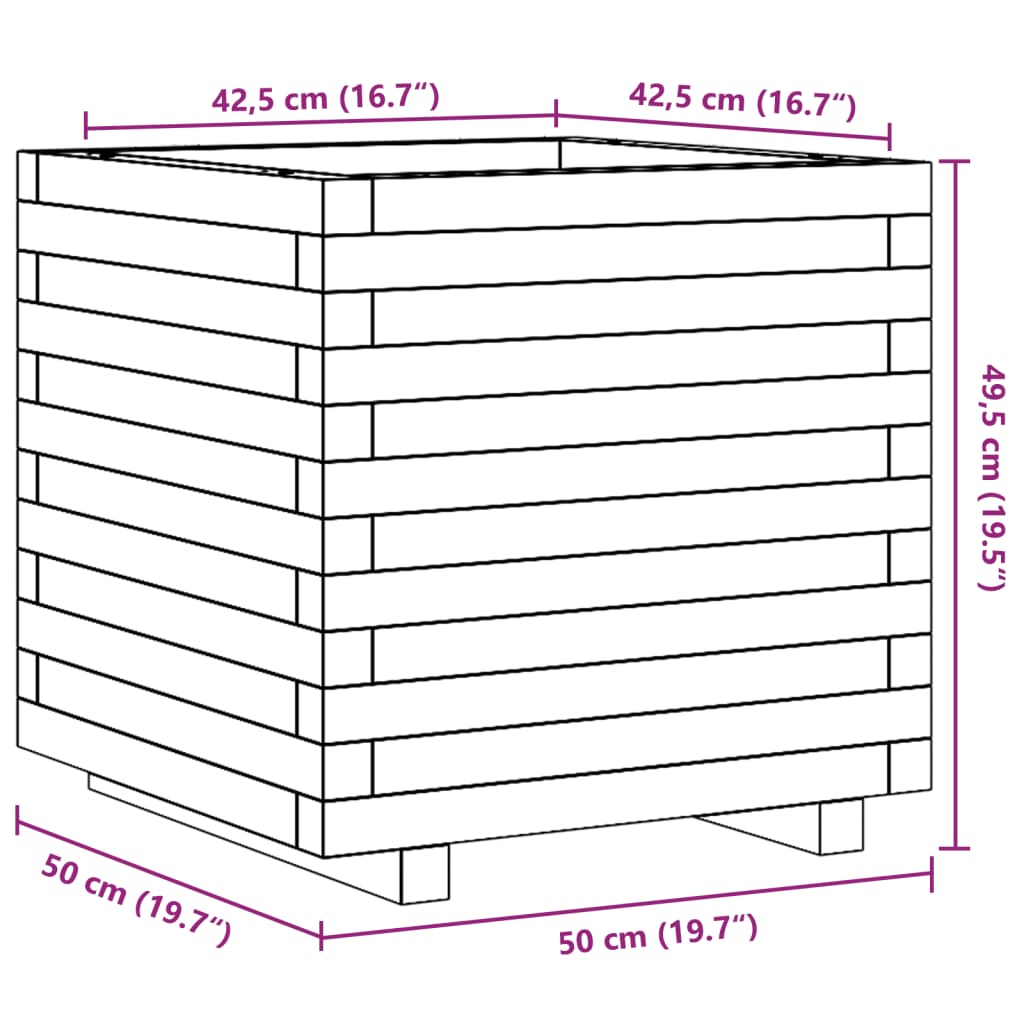 Fioriera Da Giardino 50X50X49,5 Cm In Legno Di Pino Impregnato Douglas Naturale