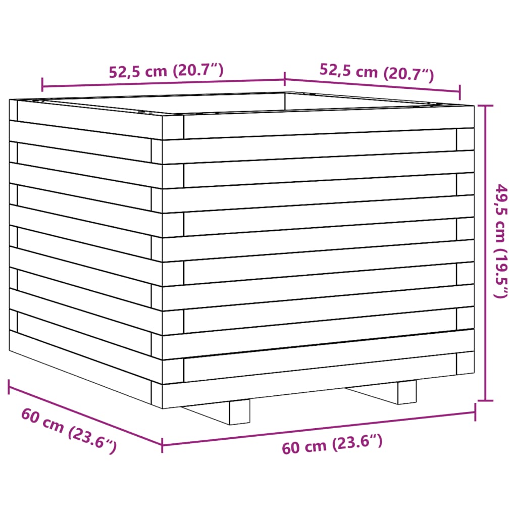 Fioriera Da Giardino 60X60X49,5 Cm In Legno Massello Di Pino Cera Marrone