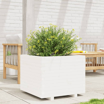 Fioriera Da Giardino Bianca 60X60X49,5Cm Legno Massello Di Pino Douglas Naturale