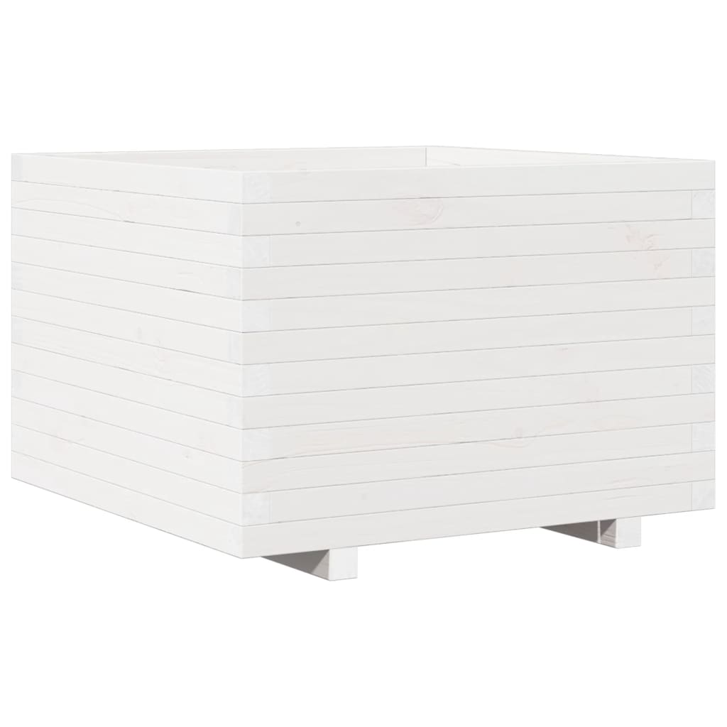 Fioriera Da Giardino Bianca 70X70X49,5Cm Legno Massello Di Pino Cera Marrone