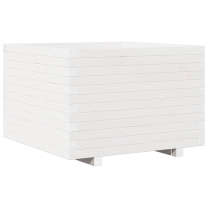 Fioriera Da Giardino Bianca 70X70X49,5Cm Legno Massello Di Pino Cera Marrone