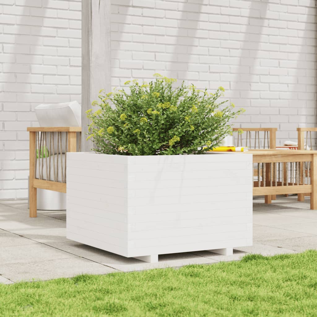 Fioriera Da Giardino Bianca 70X70X49,5Cm Legno Massello Di Pino Cera Marrone