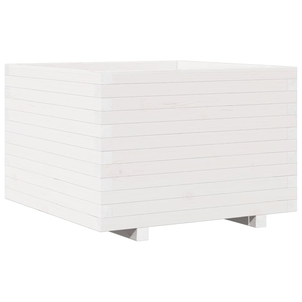 Fioriera Da Giardino Bianca 70X70X49,5Cm Legno Massello Di Pino Cera Marrone