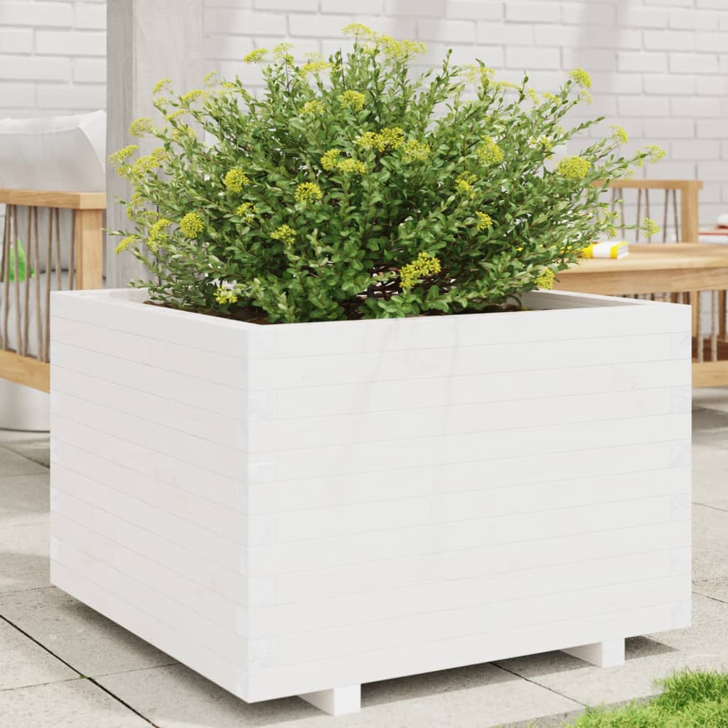 Fioriera Da Giardino Bianca 70X70X49,5Cm Legno Massello Di Pino Cera Marrone