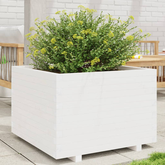 Fioriera Da Giardino Bianca 70X70X49,5Cm Legno Massello Di Pino Cera Marrone