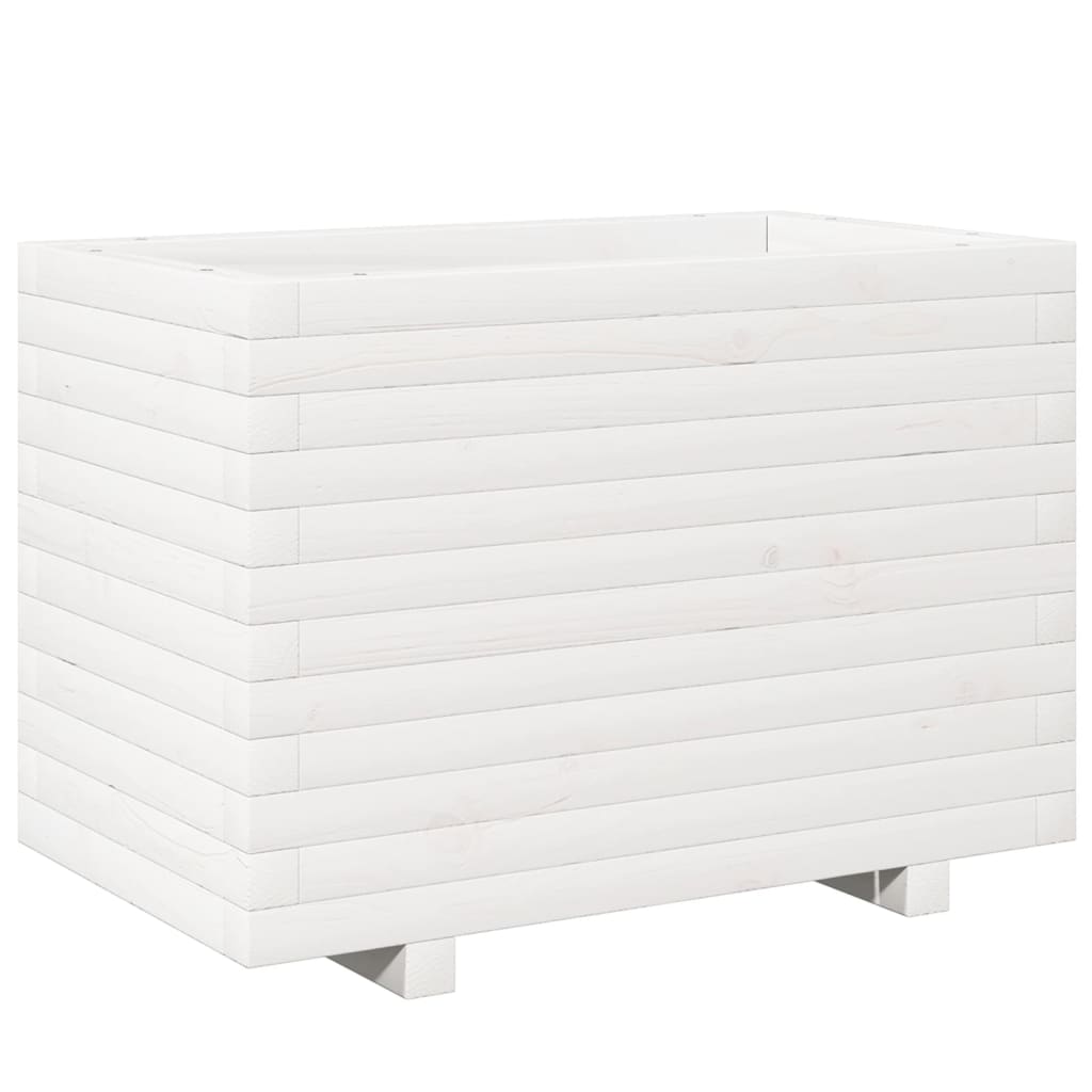 Fioriera Da Giardino Bianca 70X40X49,5Cm Legno Massello Di Pino Douglas Naturale